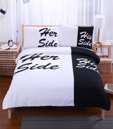 Blackwhite Her Side His Side bedding sets QueenKing Size double bed 3pcs4pcs Bed Linen Couples Duvet Cover Set 2109 V22277518