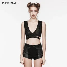 Women's Tanks PUNK RAVE Asymmetrical V-neck Overlapping Cross-structure Cutout Black Tank Top Daily Women Clothes Summer