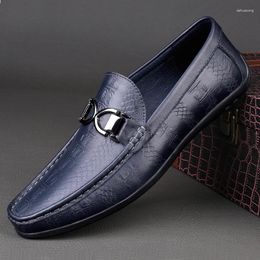 Casual Shoes Crocodile Pattern Men Loafers Genuine Leather Formal Moccasins Italian Footwear Slip On Man Boat Flats