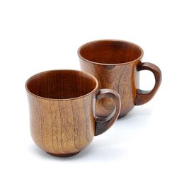 手作りのカップ260mlティー木製カップ日本スタイルビールコーヒーミルクのハンドル付きの木材マグカップ