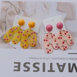 Dangle Earrings Acrylic U-shaped Drop Y2k Summer Style Cartoon Printing Fruit Series Cherry Orange Daisy Graphic Ear Jewellery For Girls