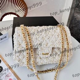 Sequins Designer Tweed Classic Double Flap Quilted Woolen Shoulder Bags With Gold Chains Strap Cross Body Handbags Multi Pochette Key Pouch Wallet Makeup Purse 26CM
