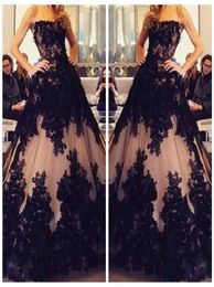2019 Strapless Black Lace Appliques ALine Prom Dresses Modest Lace Up Back Long Vestidos De Soiree Customized Evening Party Gowns8700133