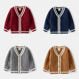 Sets Baby boys and girls cardigan sweater autumn school childrens knitted jacket Korean cotton top clothing Q240508