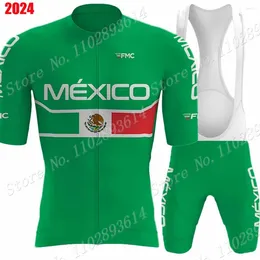 Racing Sets Mexico National Team 2024 Cycling Jersey Set Mexican Flag Clothing Road Bike Shirts Suit Bicycle Bib Shorts MTB Ropa Maillot
