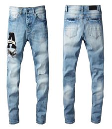 Jeans Designer Mens Trousers Famous Brand European and American Camouflage Patchwork Stretch Blue Solid Casual Plaid Regular Pant 2298530