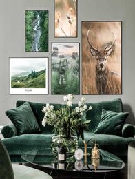 Spring Landscape Poster Deer Wall Prints Mountain Art Pictures Natural Scenery Canvas Painting Nordic Style Living Room Decor4810746