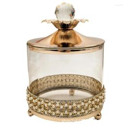 Storage Bottles European Gold Glass Candy Jar Electroplated Pearl Jewellery Cosmetics Box Metal Flower Arrangement Dried Fruit Snack