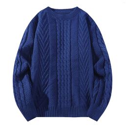 Men's Sweaters Men Solid Color Knit Jacquar Sweater Korean Versatile Pullovers High Quality Vintage O Neck Thicken Warm Crochet Underlay