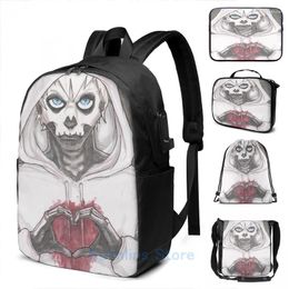 Backpack Funny Graphic Print Hobo Heart Hand Creepypasta USB Charge Men School Bags Women Bag Travel Laptop