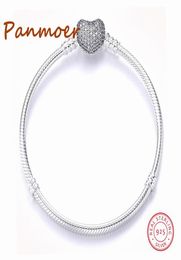 Luxury Authetic 100% 925 Sterling Silver Hearts Shape Gold Colour Buckle Chain Charm Beads Fit pandoras Bracelet For Women4309642
