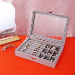 Jewelry Boxes Velvet Pink Carrying Case with Glass Cover Jewelry Ring Display Box Tray Holder Storage Box Organizer Earrings Ring Bracelet