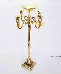 Top rated gold plated floor candelabra 83cm metal candle holder pure gold candleholder with nice flower bowl FWB105929555751