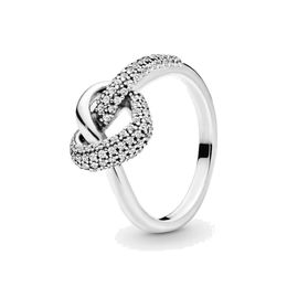 Fine jewelry Authentic 925 Sterling Silver Ring Fit Pandora Charm Knotted Heart Engagement DIY Wedding Rings 257u