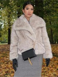 Women's Fur White Winter Coat Women Fashion Turndown Collar Solid Long Sleeve Warm Coats 2024 Casual Pocket Ladies Outwear