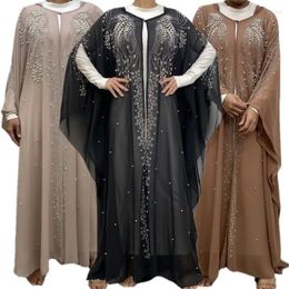 Ethnic Clothing Islamic Party Gowns Cardigan Muslim Women Beading Dress Dubai Abaya Arab Kaftan African Fashion Hooded Rhinestones Robe