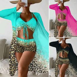 Women's Swimwear Three-piece Swimsuit Stylish Printed Bikini Set With High Waist Bottoms Sunscreen Cover Up Sexy For Beachwear