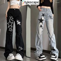 Women's Jeans American Star Two Tone Trendy Versatile High Waist Slim Loose Wide Leg Casual Denim Pants For Women