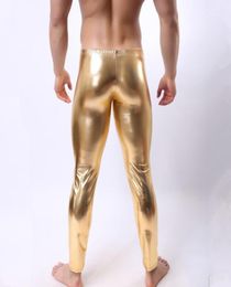 Men Fashion Leather Sexy Gold Silver Black Night Club Skinny Pants Mens Slim Leggings Compression Fitness Trousers For Man1Men039665627