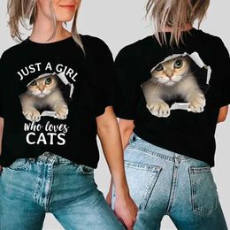 Men's T-Shirts Clothing Short Slve T Top Tshirt Swt Just A Girl Who Loves Cats Fashion Clothes Women Summer Casual Cartoon Graphic Tshirt T240506