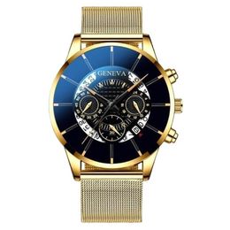 Wristwatches Luxury Mens Bracelet Watches Set Fashion Men Stainless Steel Mesh Belt Quartz Watch Business Casual Male Clock Relogio Mas 214E