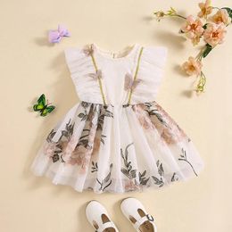 Girl Dresses Mesh Floral Toddler Baby Girls Tulle Dress Princess Ruffle Sleeveless Embroidery Tutu For Kids Summer Clothes