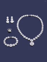 Necklace Earrings Set 2024 Wedding Jewelry For Women Saudi Arabia 4 Pieces Zirconia Flower Shape Bridal Jewellery Collection