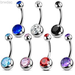 Navel Rings 7PC 14G Black Wine Red Pink Rhinestone Piercing Navel Surgical Steel Belly Button Rings Navel Piercing Goth Ombligo Ball Nombril d240509