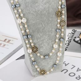 Autumn winter flowers pearl sweater chain daisy flower pearl multi-layer long necklace clothing accessories hot temperament female jewe 2164