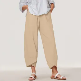 Women's Pants Women Cotton Harem Vintage Solid Wide Leg Trousers Casual Loose Pockets Harajuku High Waist Baggy Joggers