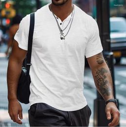 Men's T Shirts Summer Henley Collar T-shirts Men Casual Solid Color Short Sleeve T-Shirt For Tees Tops Mens Clothing Streetwear