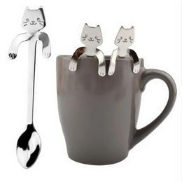 Stainless Steel Coffee Spoon Lovely Cute Cat Shape Teaspoon Dessert Snack Scoop Ice Cream Mini Spoons Tableware Kitchen Tools y240422