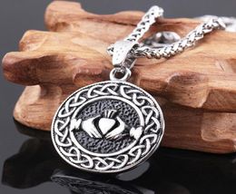 Mens Boys Silver Stainless Steel Celtic Knot Claddagh Friendship Endless Love Pendant Necklace Classic Viking Jewelry84089816904728