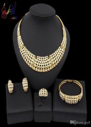 Yulaili Classic African Gold Necklace Earrings Bracelet Ring Nigerian Wedding Bridal Crystal Jewellery Sets 67589592621391