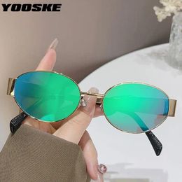 Sunglasses YOOSKE Retro Oval Men Personality Metal Sun Glasses For Women Fashion Gold Blue Driving Goggles Shades UV400 Mirror