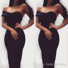 2019 Chic Sheath Little Black Cocktail Dress Simple Tea Length Sweetheart Formal Holiday Club Homecoming Party Dress Plus Size Custom M 265d