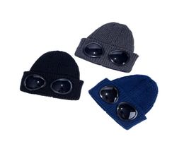 New Two glasses goggles beanies men autumn winter thick knitted skull caps outdoor sports hats women uniesex beanies black grey 5523669