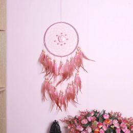 Decorative Figurines Pink Rose Dream Catcher Three Feather Home Wall Hanging Decor For Girl Women Gift