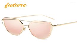 Sunglasses Whole Future Cat Eye Women 2021 Design Mirror Flat Rose Gold Vintage Cateye Fashion Sun Glasses Lady Uv400 Female16126775