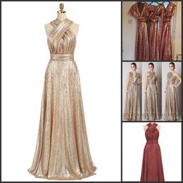 Sparkly Convertible Gold Sequin Bridesmaid Dresses A-line Long Maid of Honour Dresses Multiway Wedding Party Gowns 275d