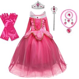 Girls Princess Cosplay Sleeping Beauty Aurora Costume Kids Halloween Carnival Birthday Party Pink Dresses Children Belle Clothes 240510