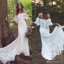 Bohemian Boho Wedding Dresses Off The Shoulder Full Lace Country Vintage Wedding Dress Bridal Gowns Custom Made 293Z