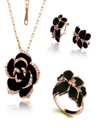 Bridesmaid Jewellery Set for Wedding Enamel mountain Camellia Rose Gold Rose Flower chains Necklace Earring For Women Rings Party Je1011846