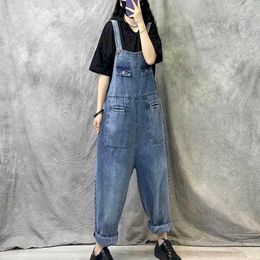 Kobiety Jumpsuits Rompers Dżinsowe kombinezony dla kobiet duże kombinezony Cross Pants One Piece Stroje Kobiety swobodne koreańskie spodnie w wysokiej pasie Y240510D1XQ