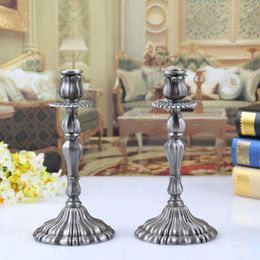 Candle Holders Vintage Ancient Tin Colour A Pair Single Head Candlestick Metal Holder Home Stick Decoration ZT130