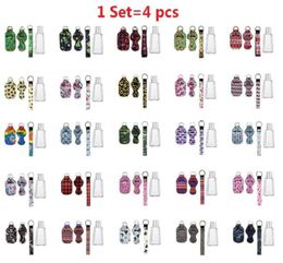 36 Styles 1 Set4pcs More Design Neoprene Hand Sanitizer Bottle Holder Wristlet Keychain Chapstick Holder 30ml Bottle2007125