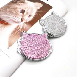 Compact Mirrors Portable double-sided mirror metal cat shaped womens folding pocket compact makeup Q240509