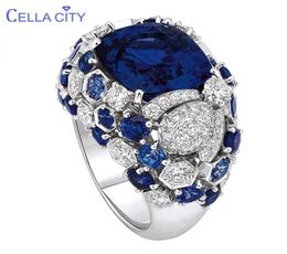 Cellacity Classic Silver 925 Ring For Charm Women With Oval Blue Sapphire Gemstones Fingle Fine Jewerly Whole Size 6 10 2207251491286