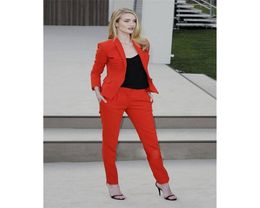 Orange Red Womens Business Suits Ladies Pant Suits Women Trouser Suits 2 Pieces Coat Pants Custom Made9218561