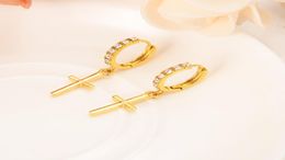 Zircon Earring Special Christian Vogue True Real 22 K 24 K Thai Baht Yellow Gold Plated Crucifix Timeless Charm Earrings9234816